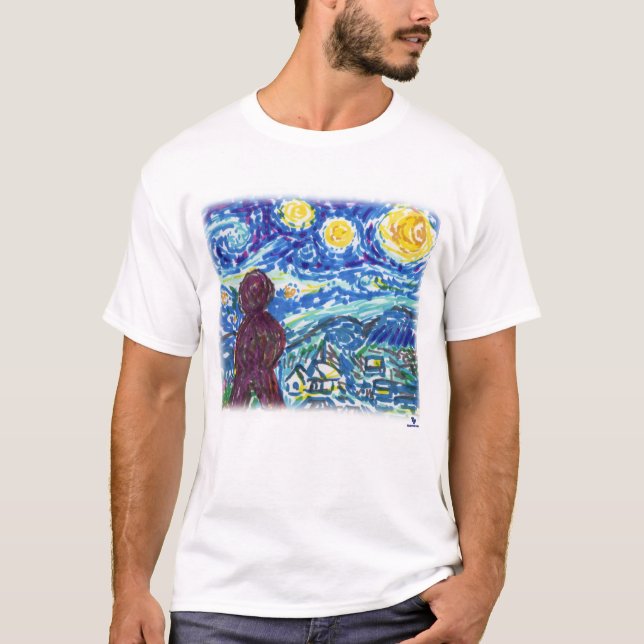 Meeple Starry Night Board Game Art T-Shirt (Front)