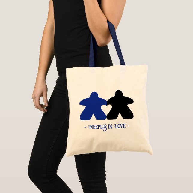 Meeples in Love, Blue & Black Basic Tote Bag (Front (Product))