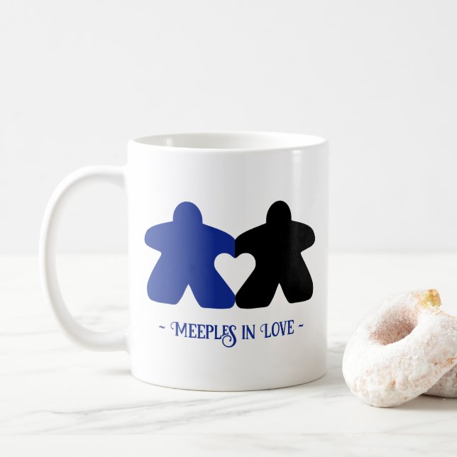Meeples in Love, Blue & Black Mug (With Donut)