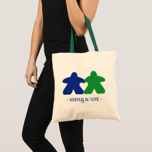 Meeples in Love, Blue & Green Basic Tote Bag