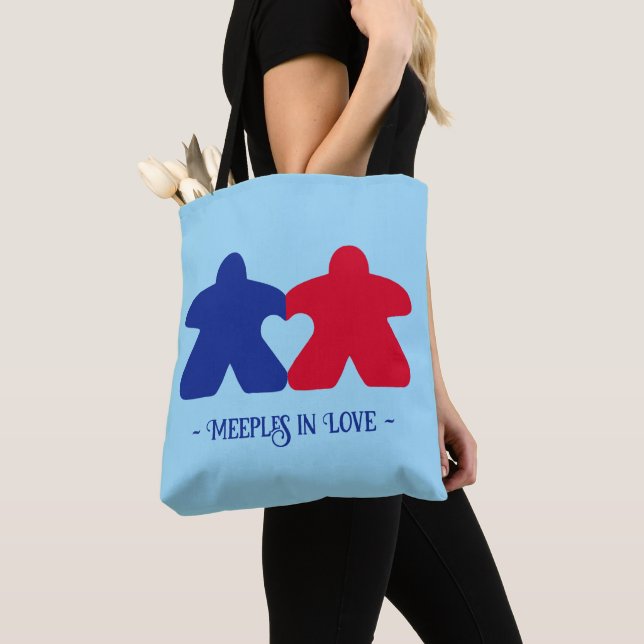 Meeples in Love, Blue & Red Tote (Close Up)
