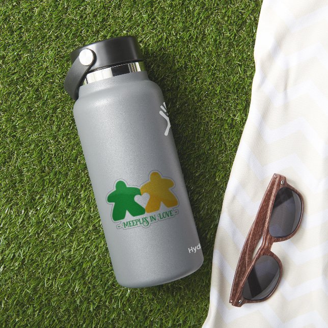 Meeples in Love, Green & Yellow Vinyl Sticker (HydroFlask Insitu)