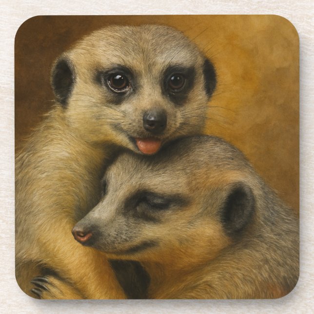 Meerkat Affection Beverage Coaster (Front)