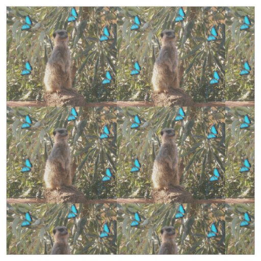 Meerkat And Blue Butterflies, Fabric