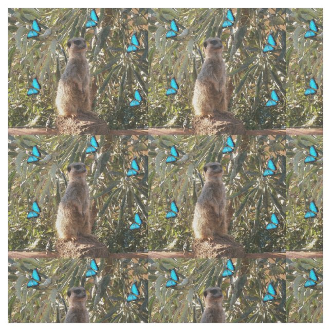 Meerkat And Blue Butterflies, Fabric (Swatch)