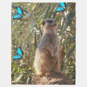 Meerkat And Butterflies, Fleece Blanket
