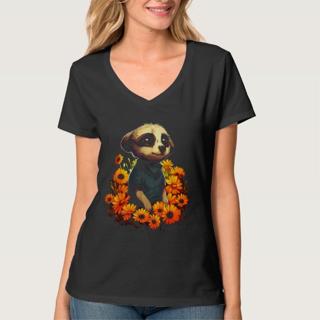 Meerkat Animal Flowers  Animal Motif Meerkat T-Shirt (Front)