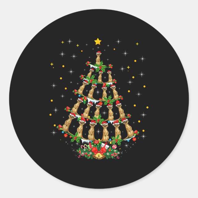 Meerkat Animal Lover Xmas Santa Hat Meerkat Christ Classic Round Sticker (Front)