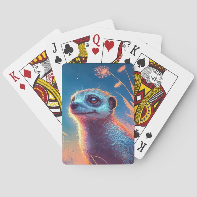 Meerkat Animal Portrait Painting Wildlife Outdoors Poker Cards (Back)