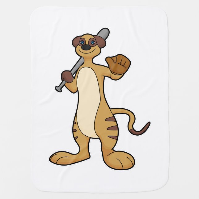 Meerkat as Baseball player with Baseball bat Baby Blanket (Front)