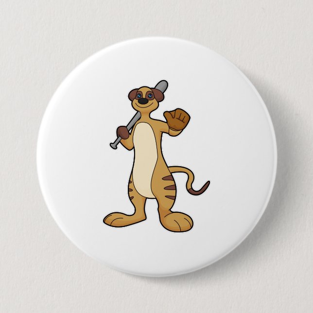 Meerkat as Baseball player with Baseball bat Button (Front)