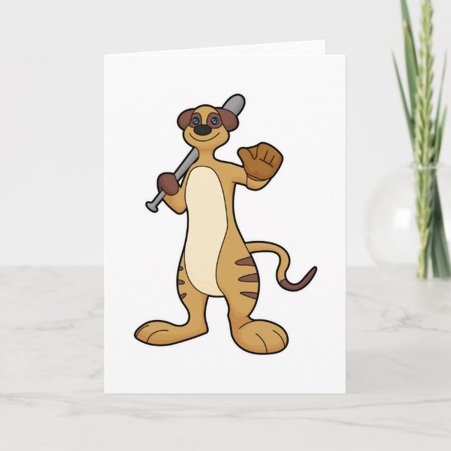 Meerkat as Baseball player with Baseball bat Card (Front)