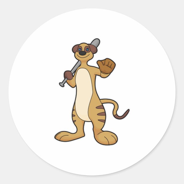 Meerkat as Baseball player with Baseball bat Classic Round Sticker (Front)