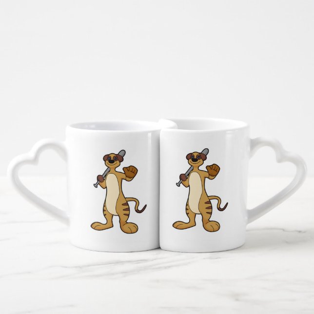 Meerkat as Baseball player with Baseball bat Coffee Mug Set (Front Nesting)
