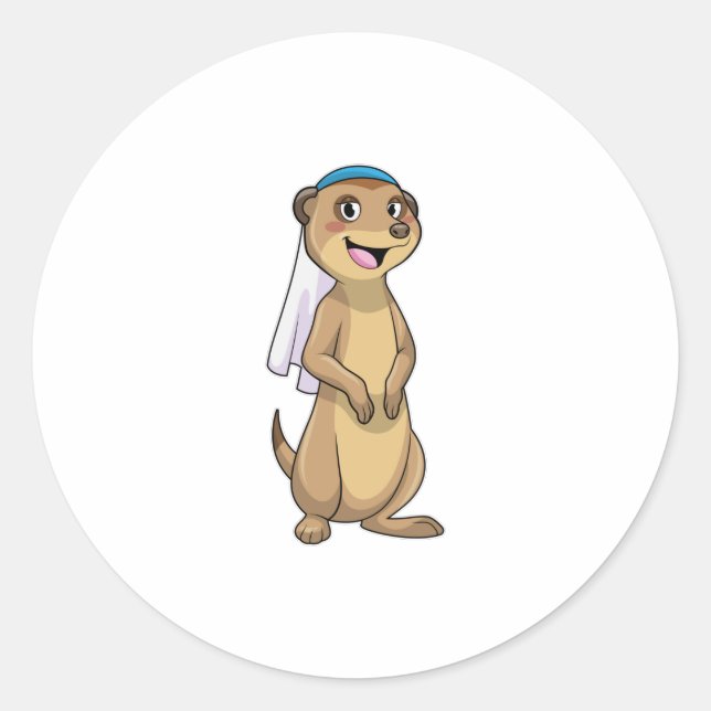 Meerkat as Bride with Veil Classic Round Sticker (Front)