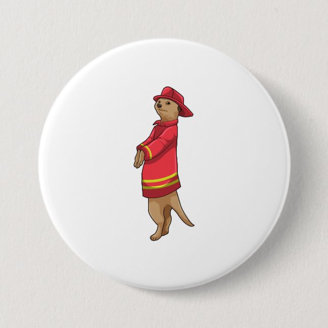 Meerkat as Firefighter with Helmet Button (Front)