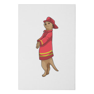 Meerkat as Firefighter with Helmet Faux Canvas Print