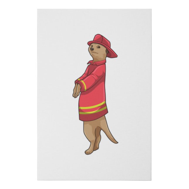 Meerkat as Firefighter with Helmet Faux Canvas Print (Front)