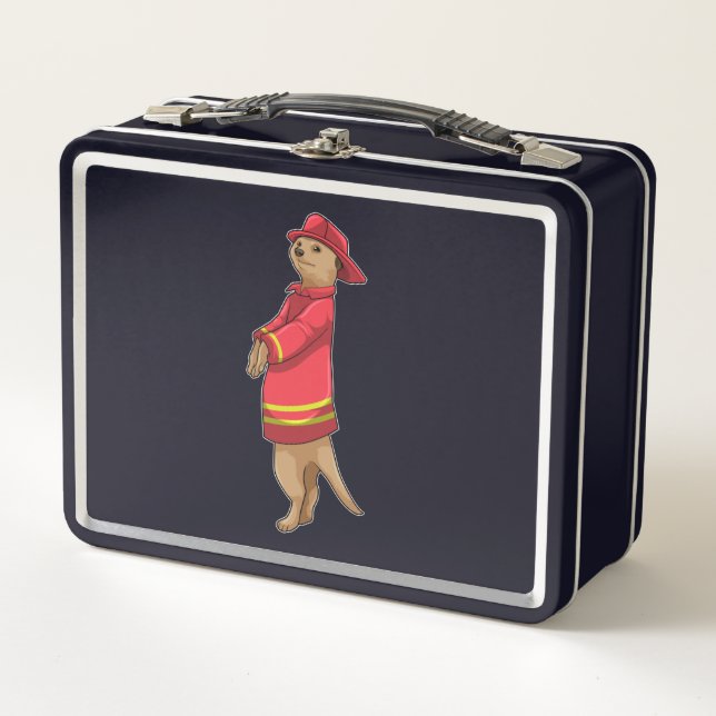 Meerkat as Firefighter with Helmet Metal Lunch Box (Front)