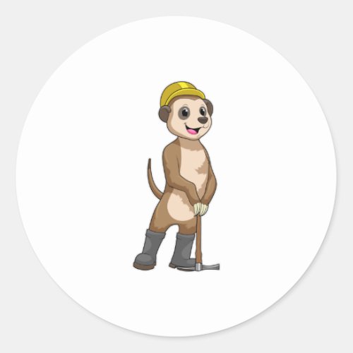 Meerkat as Miner with Pickaxe Classic Round Sticker