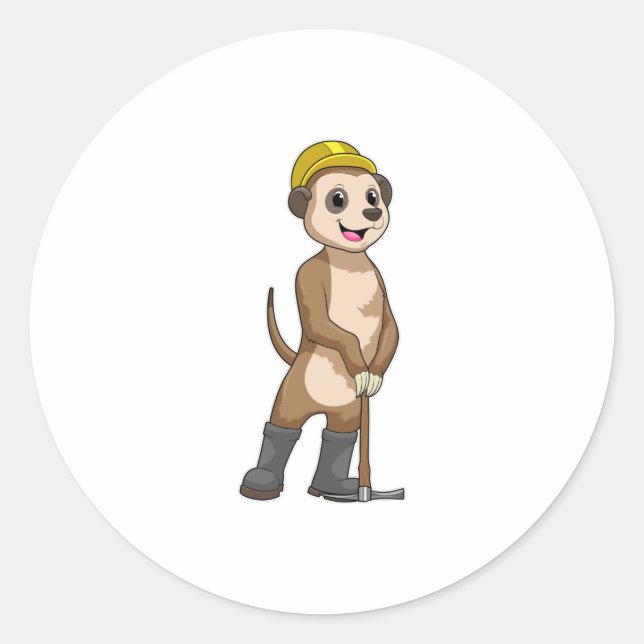 Meerkat as Miner with Pickaxe Classic Round Sticker (Front)