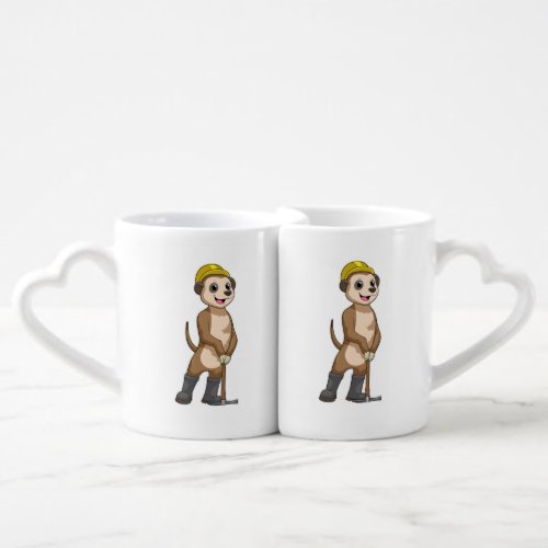 Meerkat as Miner with Pickaxe Coffee Mug Set