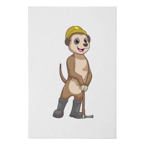 Meerkat as Miner with Pickaxe Faux Canvas Print