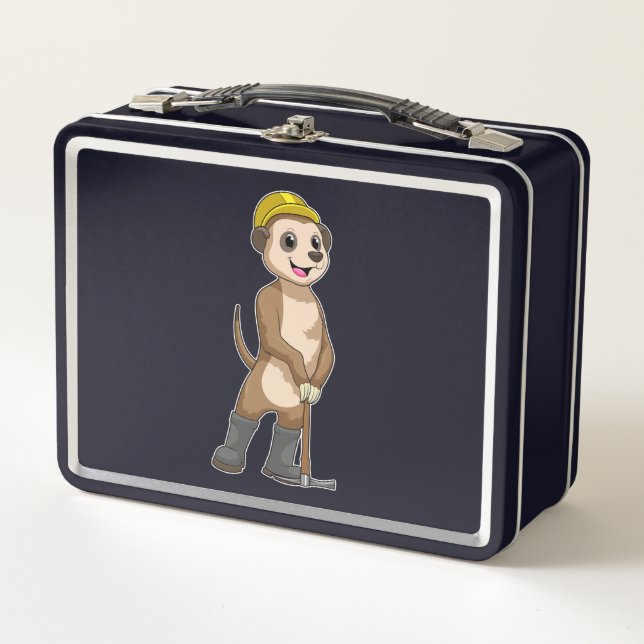 Meerkat as Miner with Pickaxe Metal Lunch Box (Front)