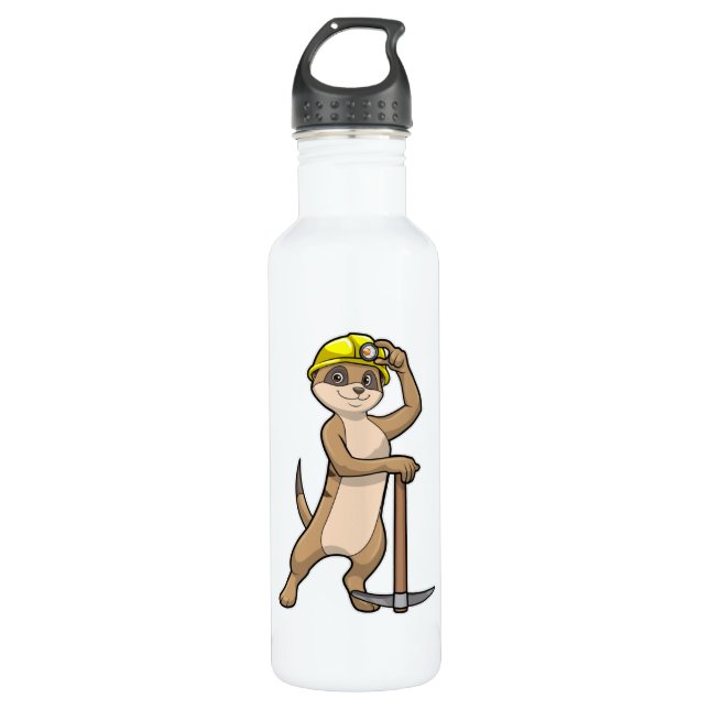 Meerkat as Miner with Pickaxe Stainless Steel Water Bottle (Front)