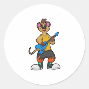 Meerkat as Musician with Guitar Classic Round Sticker