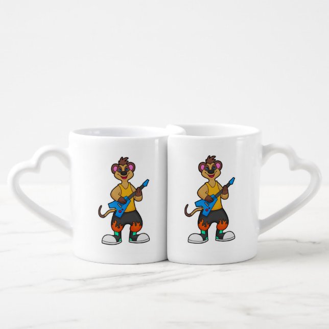 Meerkat as Musician with Guitar Coffee Mug Set (Front Nesting)
