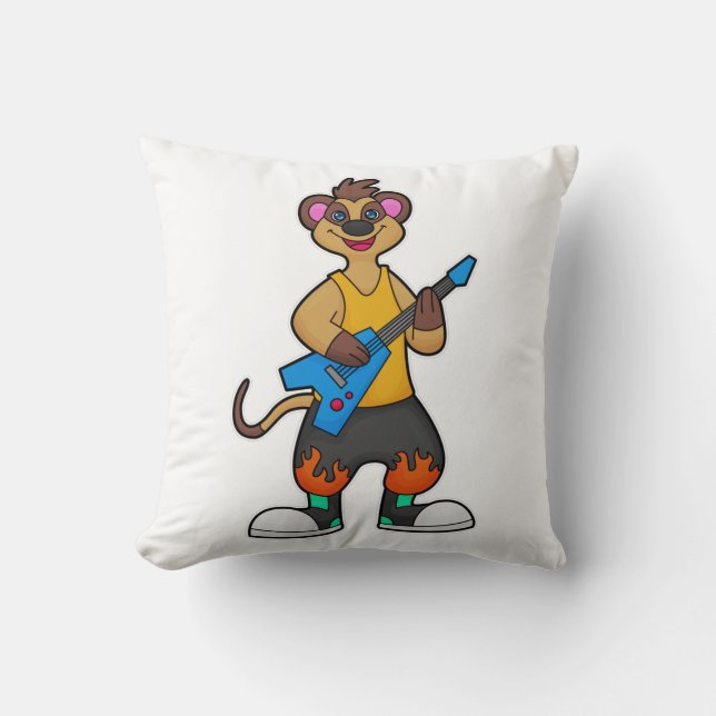 Meerkat as Musician with Guitar Throw Pillow (Front)