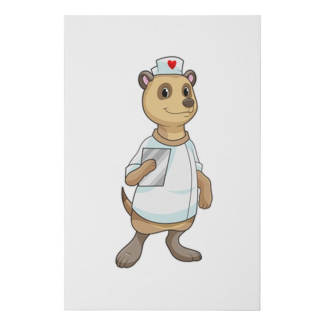 Meerkat as Nurse with Heart Faux Canvas Print (Front)