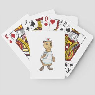 Meerkat as Nurse with Heart Poker Cards