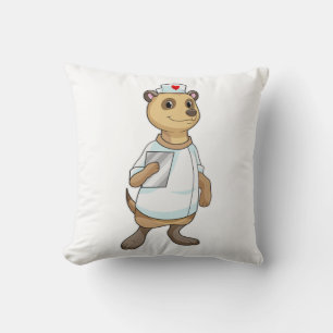 Meerkat as Nurse with Heart Throw Pillow