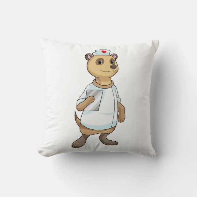 Meerkat as Nurse with Heart Throw Pillow (Front)