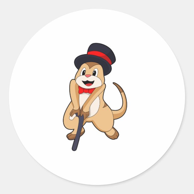 Meerkat as Pensioner with Walking stick Classic Round Sticker (Front)