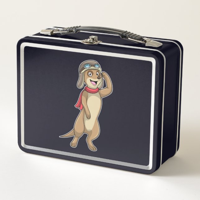 Meerkat as Pilot with Pilot hat Metal Lunch Box (Front)