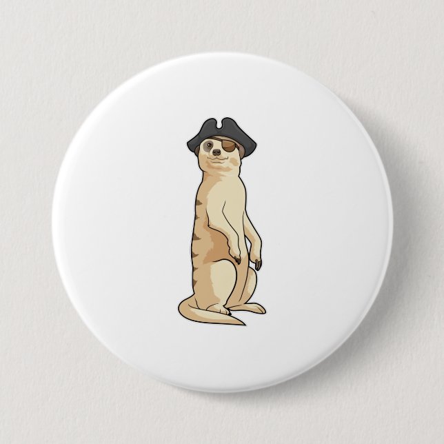 Meerkat as Pirate with Pirate hat Button (Front)