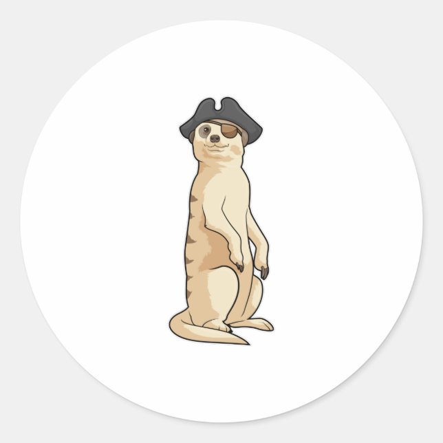 Meerkat as Pirate with Pirate hat Classic Round Sticker (Front)