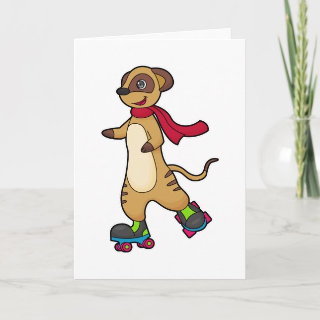 Meerkat as Skater with Roller skates Card (Front)