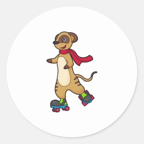 Meerkat as Skater with Roller skates Classic Round Sticker