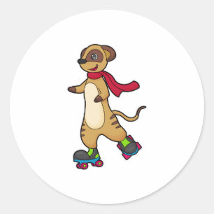 Meerkat as Skater with Roller skates Classic Round Sticker