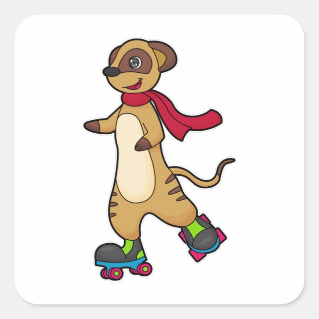 Meerkat as Skater with Roller skates Square Sticker (Front)