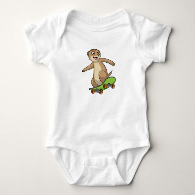 Meerkat as Skater with Skateboard Baby Bodysuit (Front)