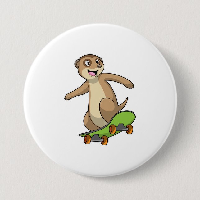Meerkat as Skater with Skateboard Button (Front)