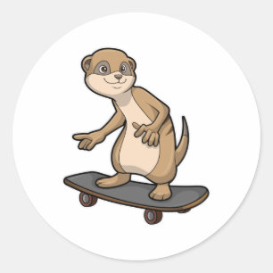 Meerkat as Skater with Skateboard Classic Round Sticker