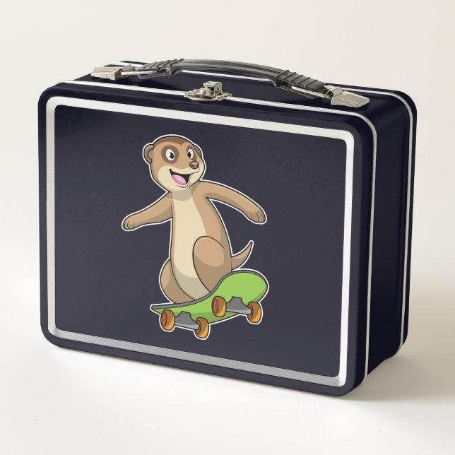 Meerkat as Skater with Skateboard Metal Lunch Box (Front)