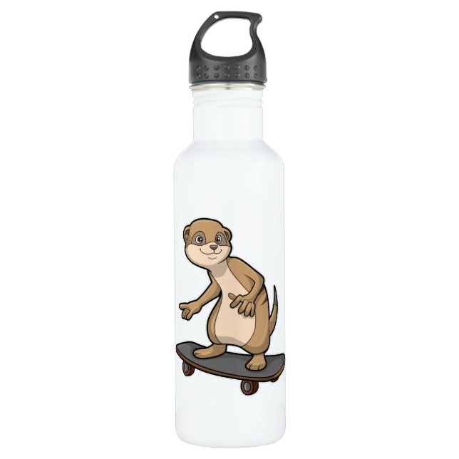 Meerkat as Skater with Skateboard Stainless Steel Water Bottle (Front)