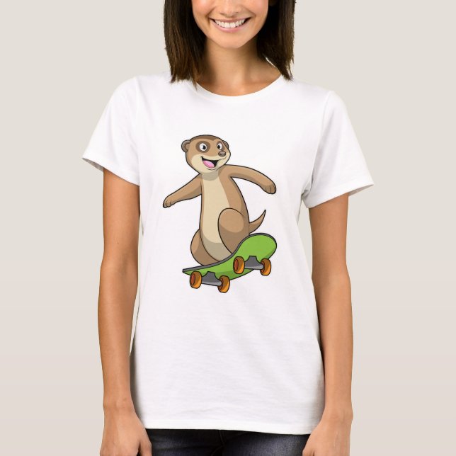 Meerkat as Skater with Skateboard T-Shirt (Front)